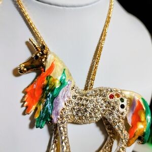Betsey Johnson Gold Multicolor Unicorn Necklace